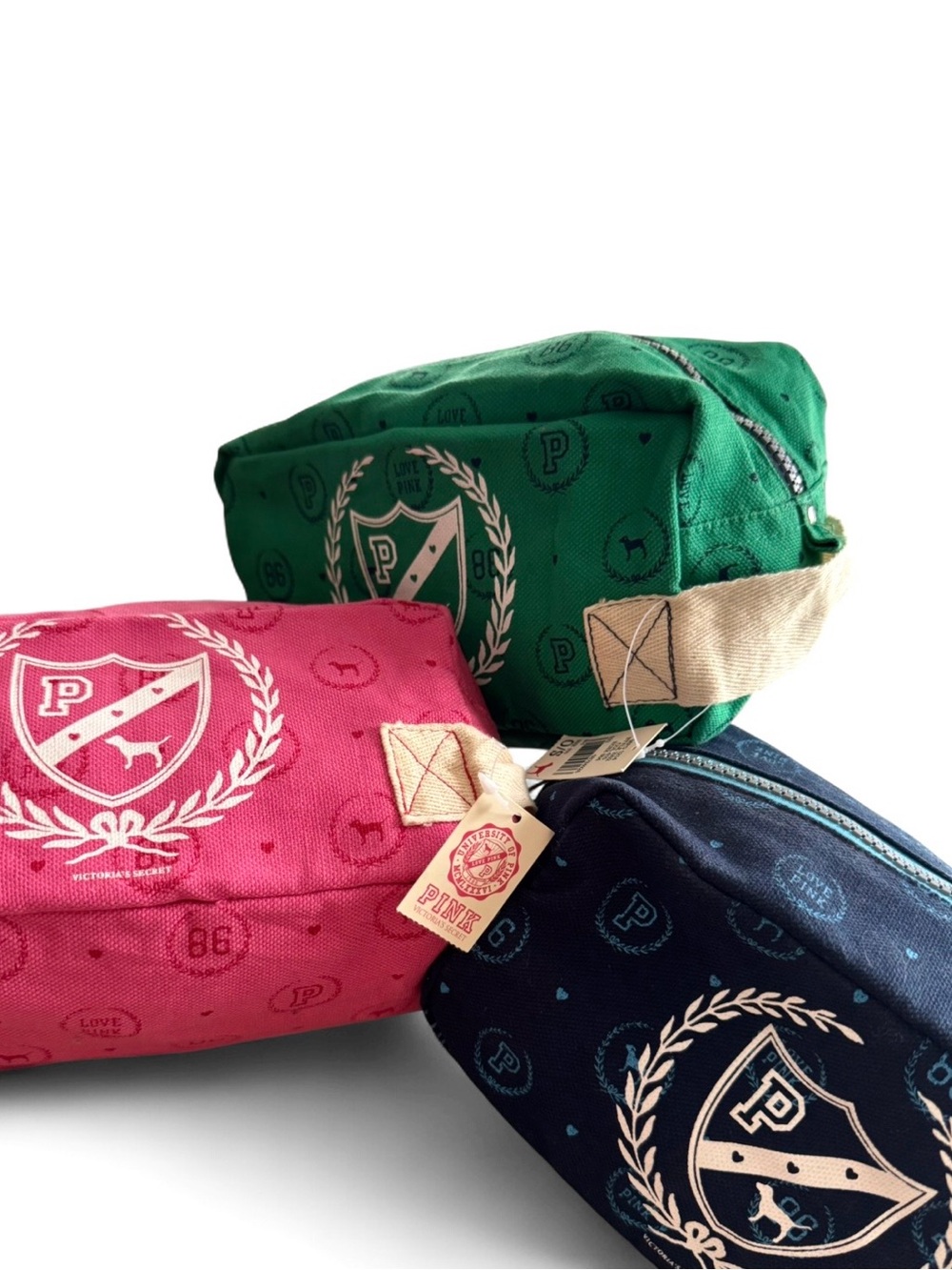 NWT Rare Vintage PINK Victoria's Secret Crest Logo Canvas Toiletry Makeup Bag